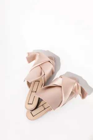 satin flat bow mules