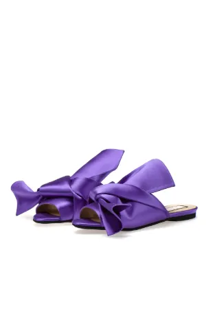 satin flat bow mules