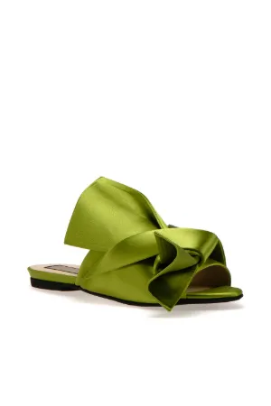 satin flat bow mules