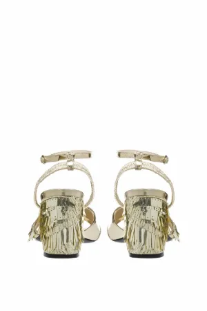 sequin-fringed block heel sandals