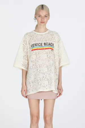 Slogan-Print Lace Top