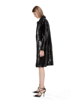 Snake-Effect Leather Coat