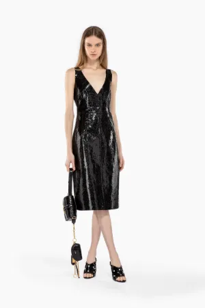 Snake-Effect Leather Dress