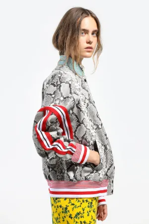 snakeskin-print leather bomber jacket