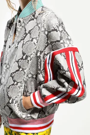 snakeskin-print leather bomber jacket