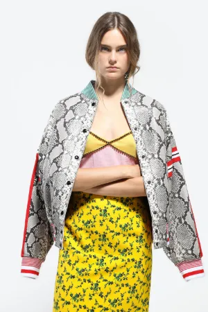 snakeskin-print leather bomber jacket