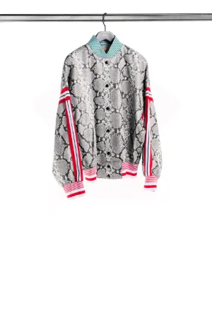snakeskin-print leather bomber jacket