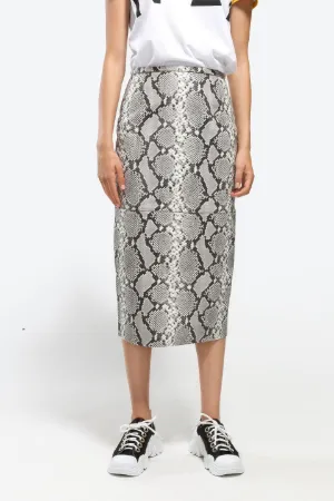 snakeskin-print leather midi skirt