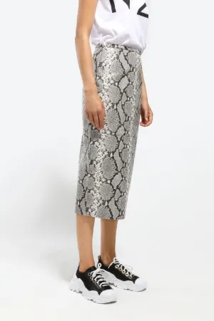 snakeskin-print leather midi skirt