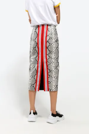 snakeskin-print leather midi skirt