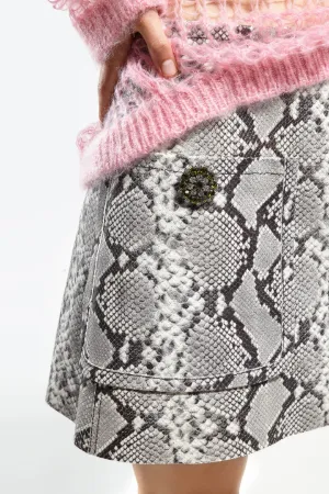 snakeskin-print leather mini skirt