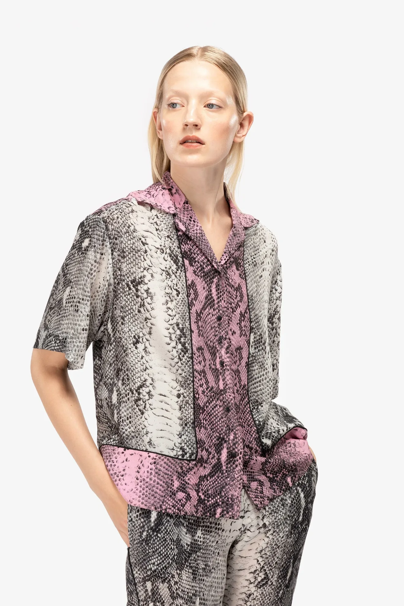 pink snakeskin blouse