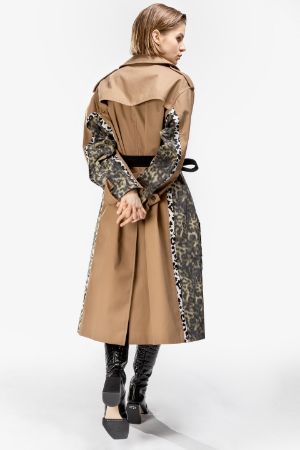 Spotted Chine Print-Panel Trench Coat
