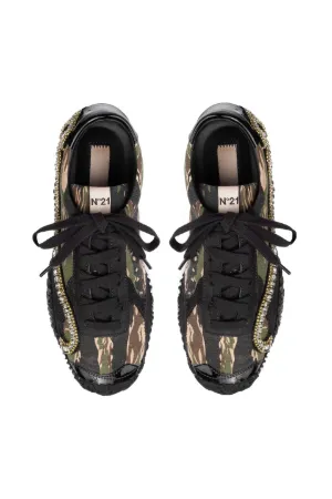 Strike Crystal-Embellished Camouflage-Print Sneakers