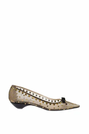 studded mesh kitten heel pumps