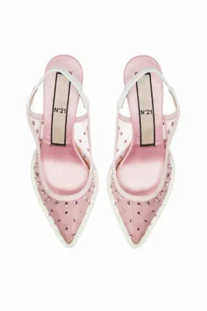 studded mesh slingback pumps