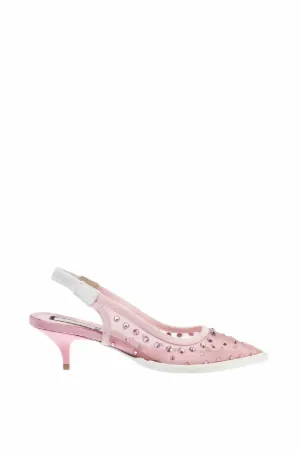 studded mesh slingback pumps
