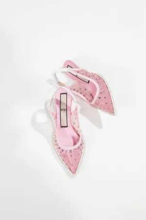 studded mesh slingback pumps