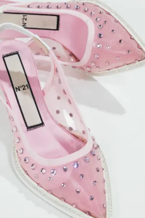 studded mesh slingback pumps