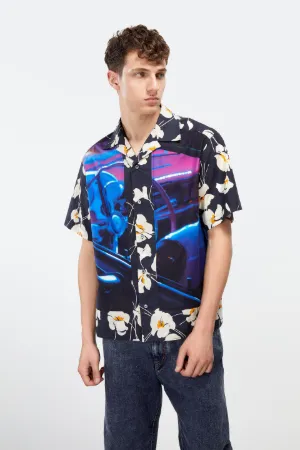 taxi-print bowling shirt