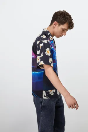 taxi-print bowling shirt