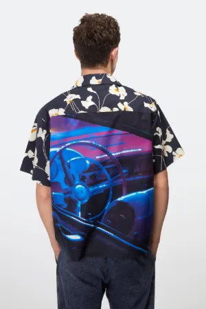 taxi-print bowling shirt