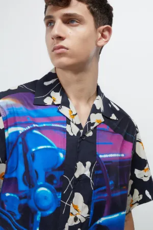 taxi-print bowling shirt