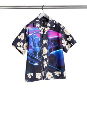 taxi-print bowling shirt