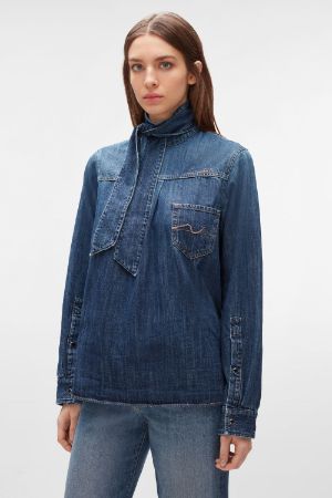 Tie-Neck Denim Shirt