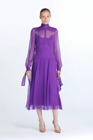 Tie-Neck Silk Dress