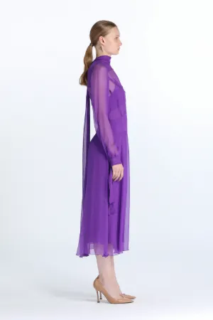 Tie-Neck Silk Dress