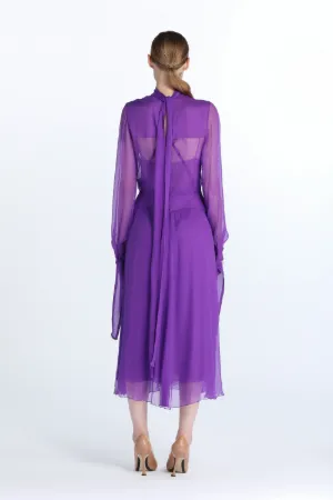 Tie-Neck Silk Dress