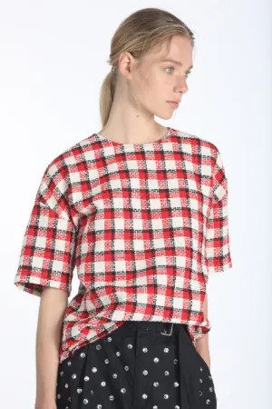 tweed checked oversized blouse