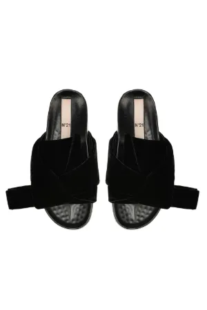 velvet flat bow mules