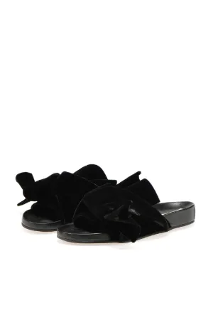 velvet flat bow mules