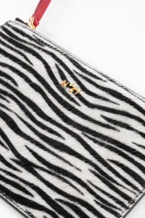 Zebra-Stripe Pony Hair Logo Pouch