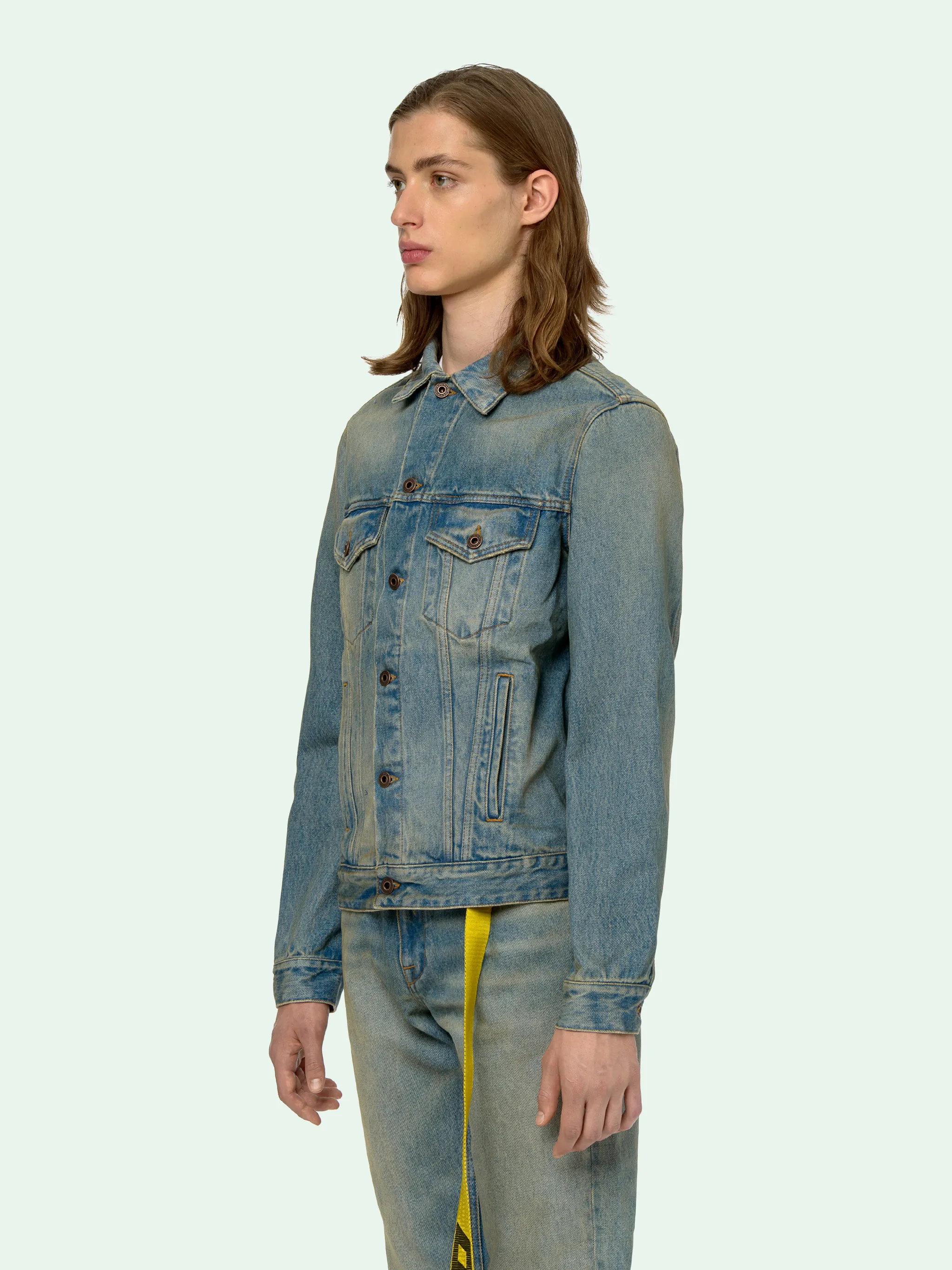 off white denim jacket yellow tape