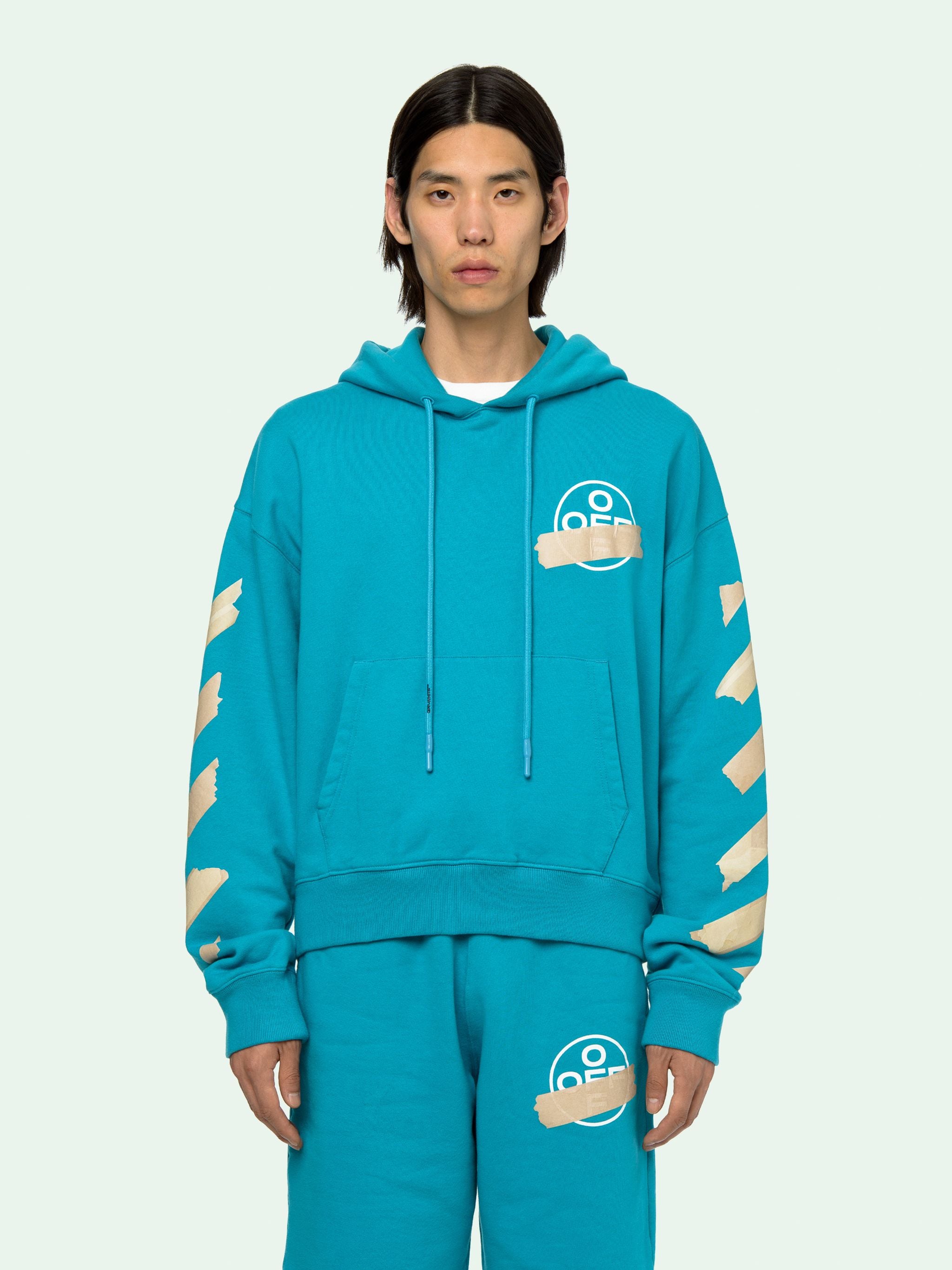 green and blue off white hoodie