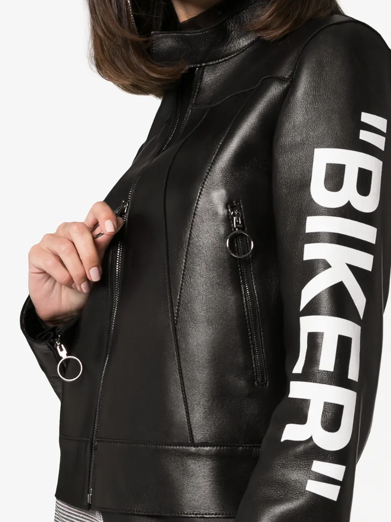 white Biker Jacket Print Off Boxy Leather nHfnUW