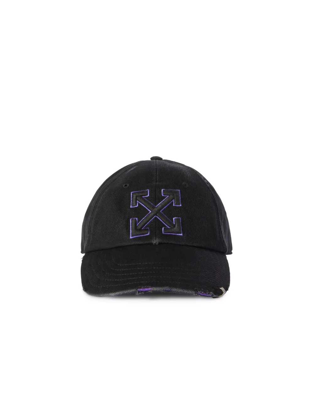 BLACK/PURPLE DISTRESSED DENIM BASEBALL CAP