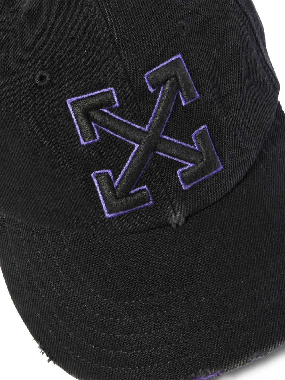 BLACK/PURPLE DISTRESSED DENIM BASEBALL CAP