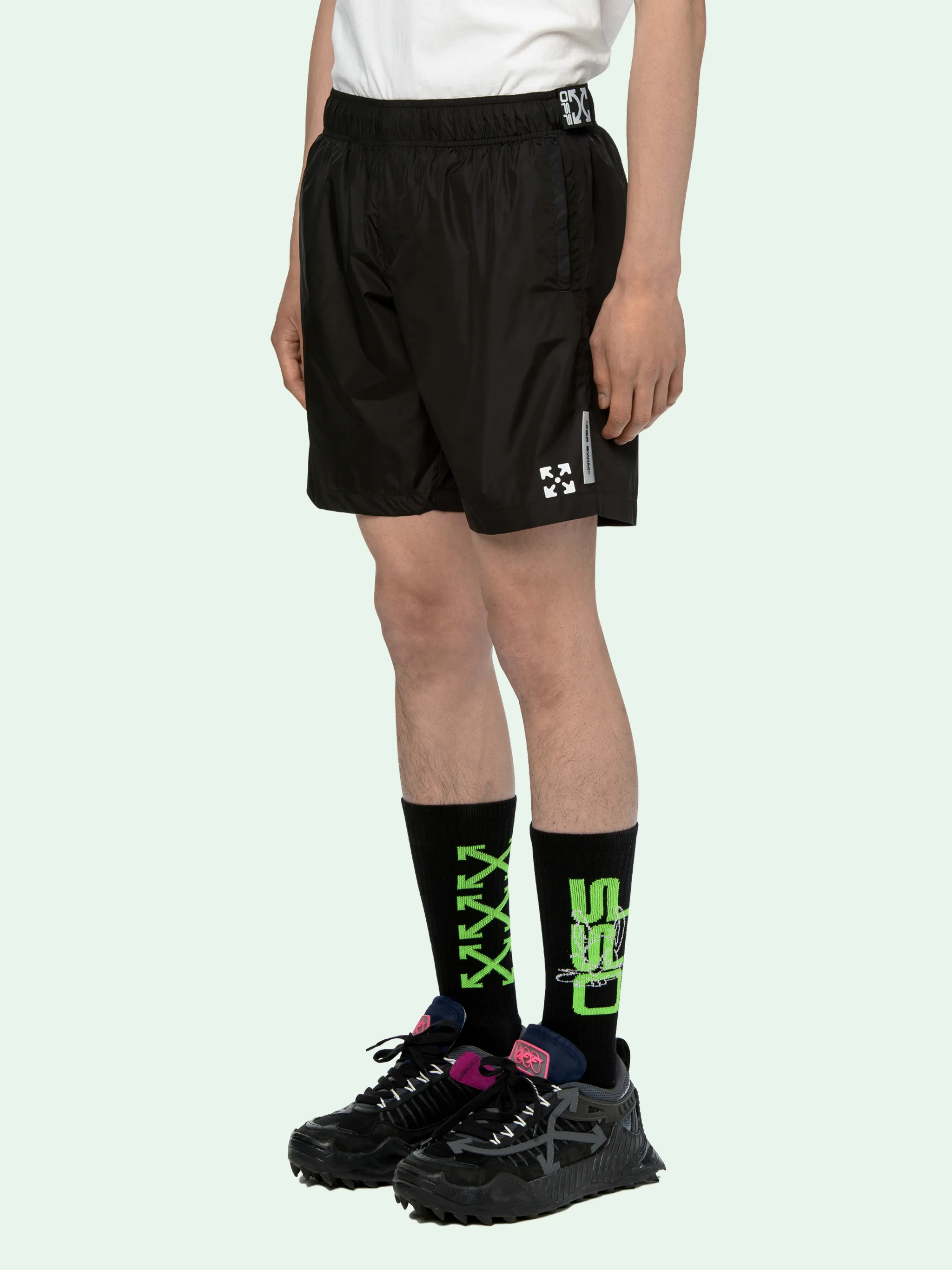 off white black swim shorts