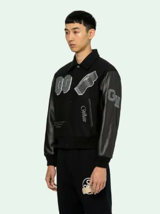 off white varsity jacket black
