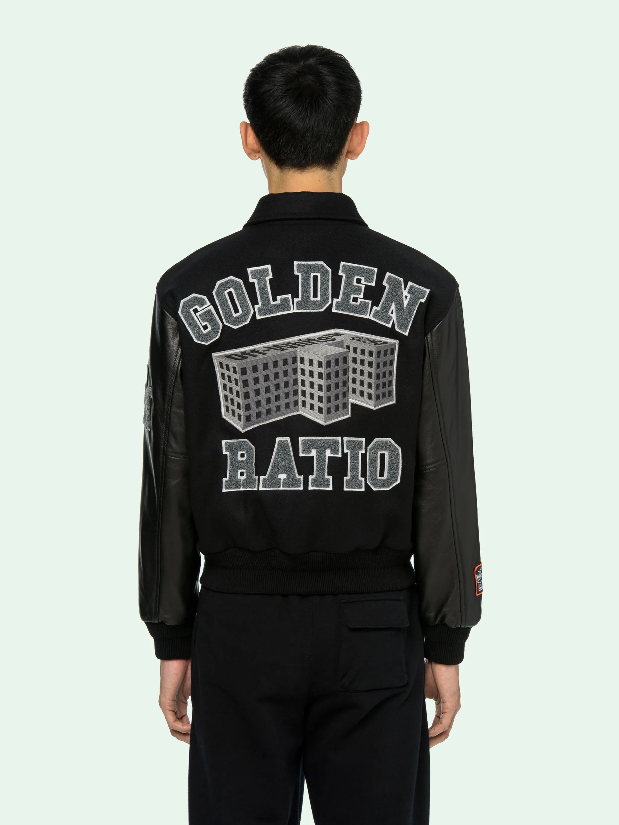 black off white varsity jacket