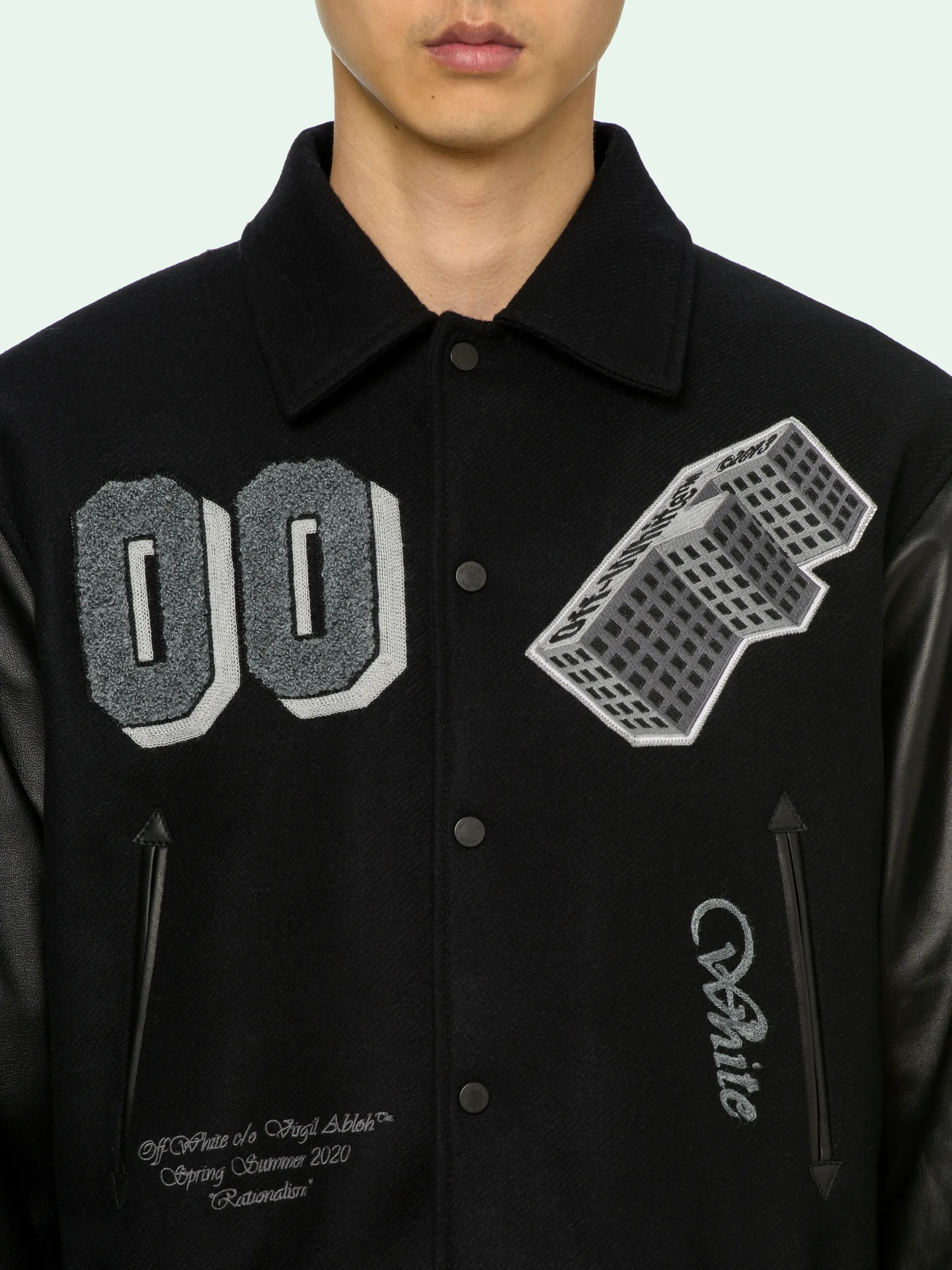 black off white varsity jacket
