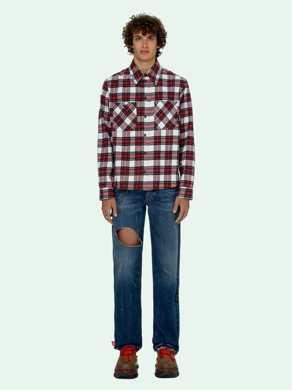off white check shirt red