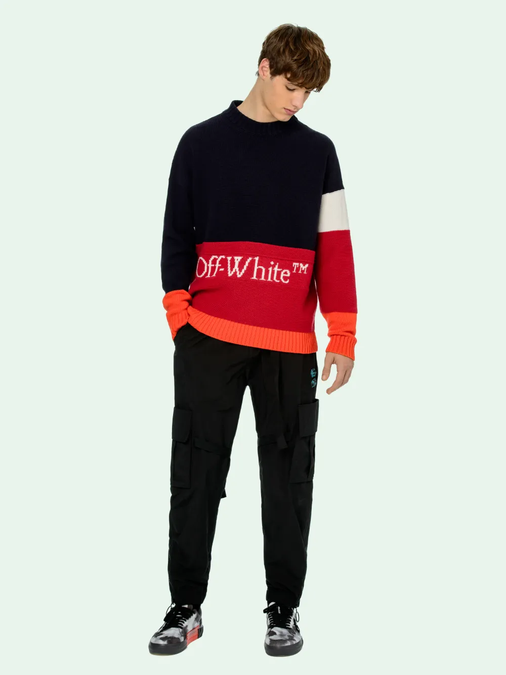 off white jumper red