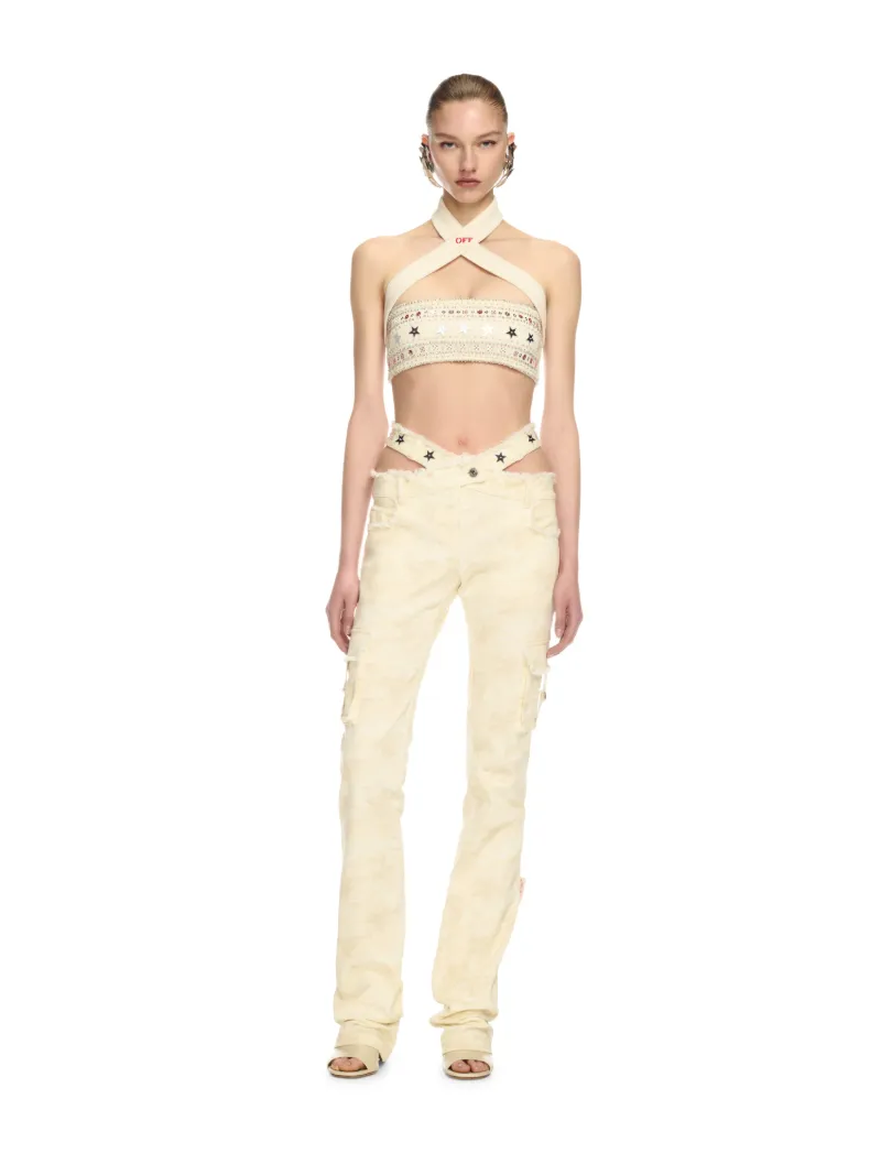 CREAM CAMO CROSS-OVER BELT PANTS