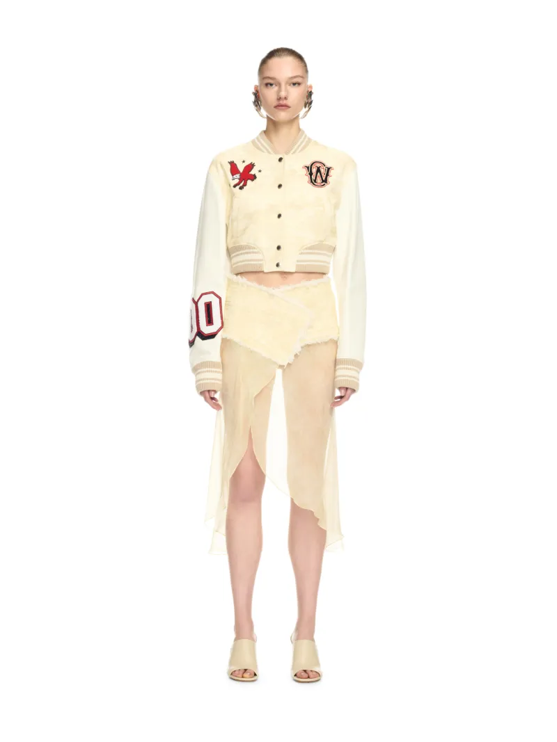 CREAM CAMO SILK SKIRT