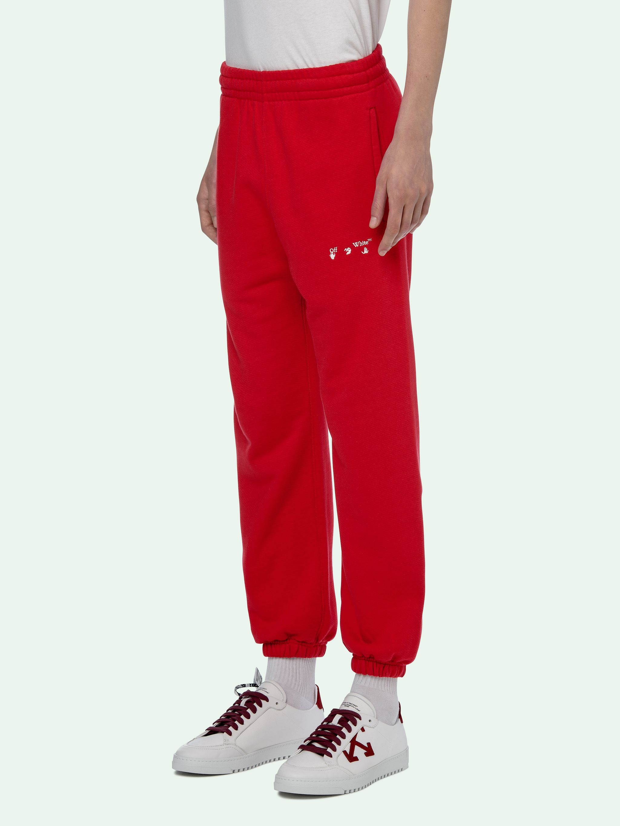 red and white track pants